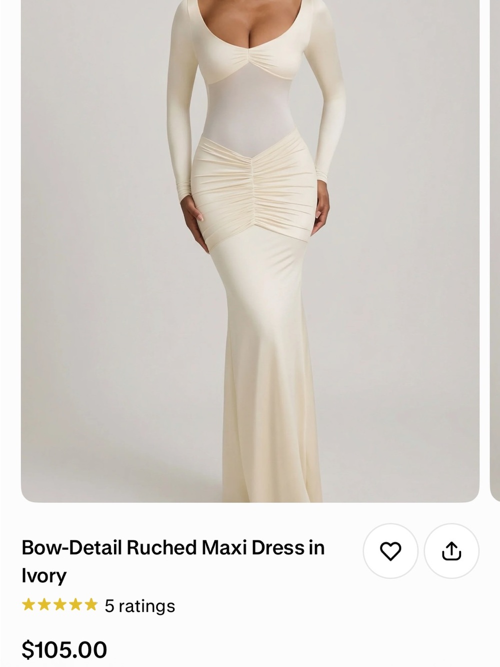 Oh Polly Ivory Bow-Detail Ruched Long Sleeve Maxi Dress